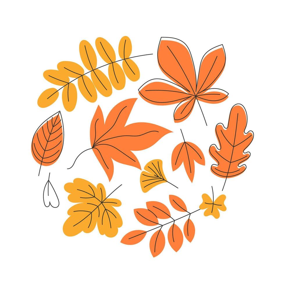 Autumn leaves circle wreath flat style seasonal card and poster design vector