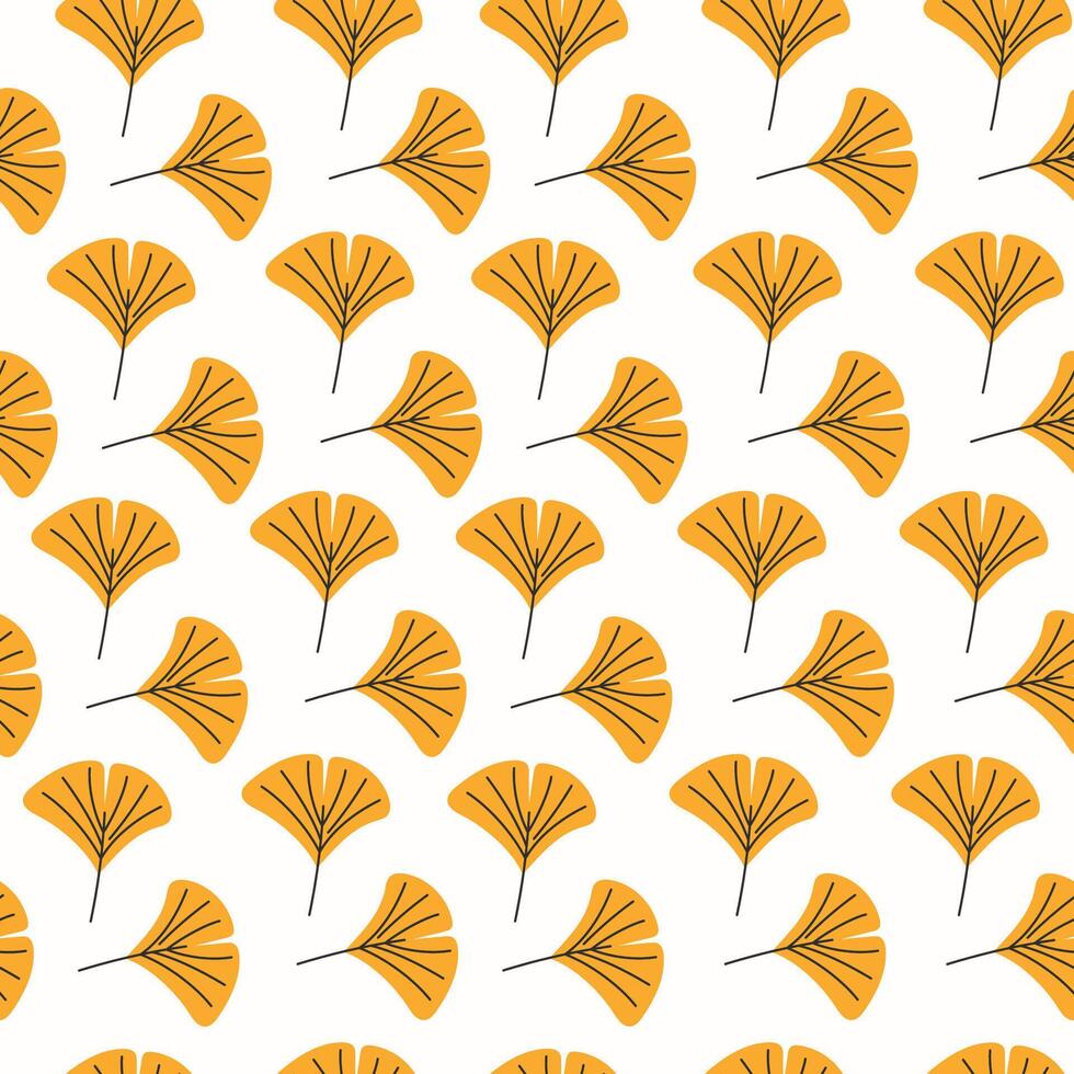 Seamless Autumn Pattern Yellow Ginkgo Leaves on White Background Flat Style vector