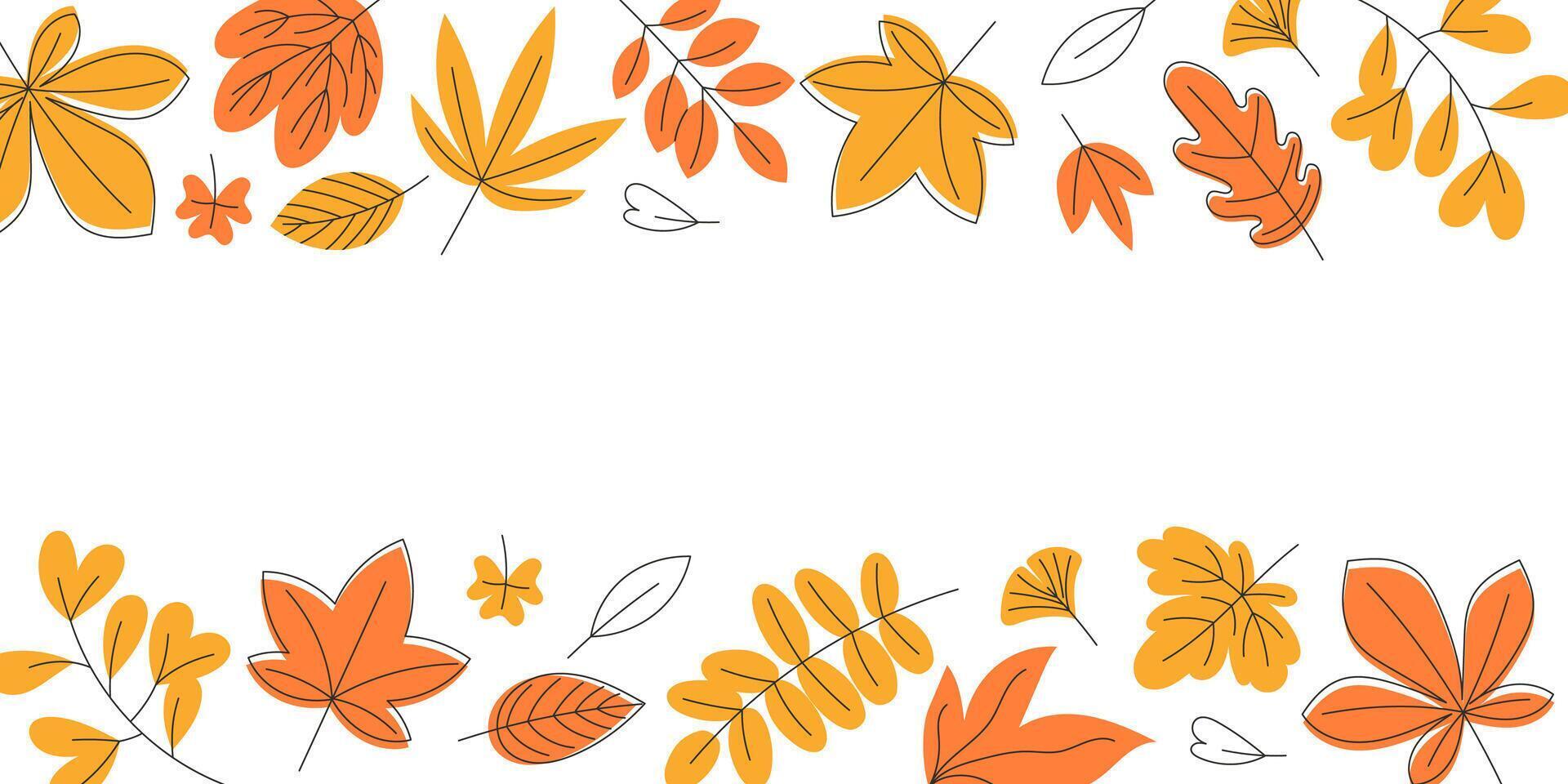 Autumn Leaves Border with Yellow and Orange Foliage in Flat Style for Seasonal Design and Posters vector