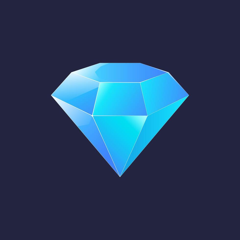 Shiny blue diamond crystal icon illustration on black background design vector