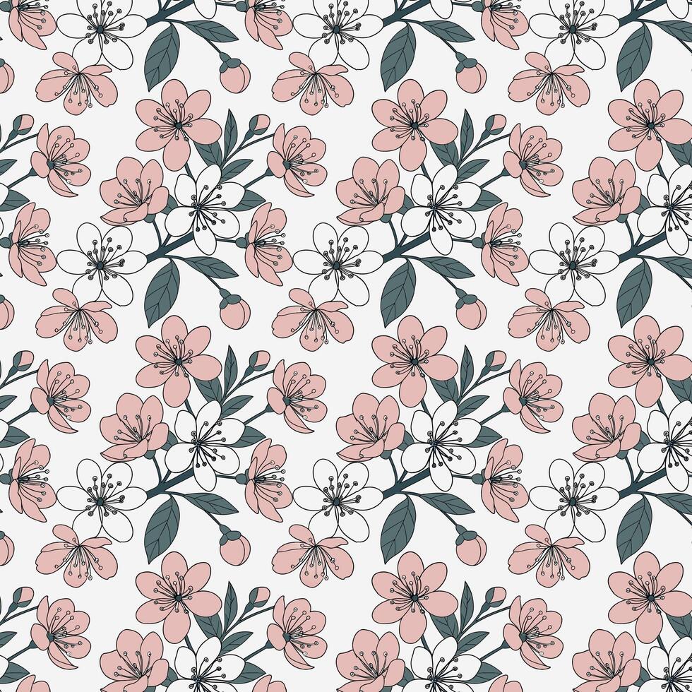A floral pattern with pink and green leaves vector