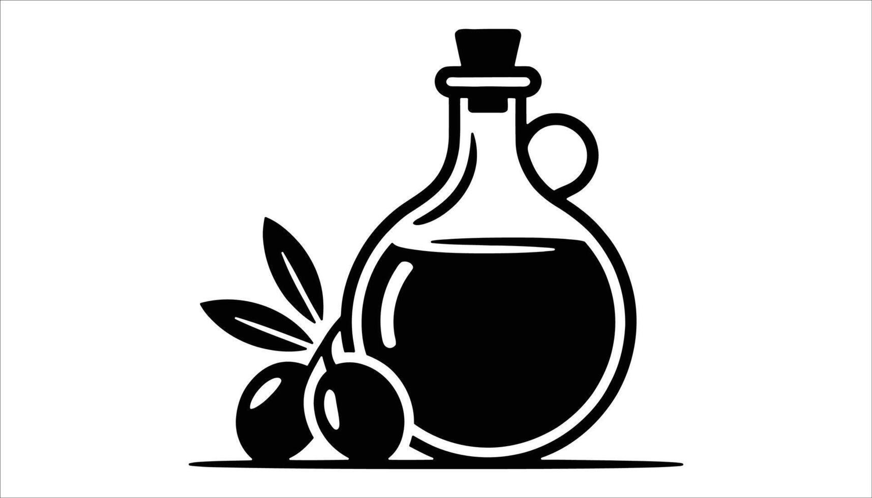 Olive Oil Bottle with Olives and Leaves Minimalist Black and White Design vector