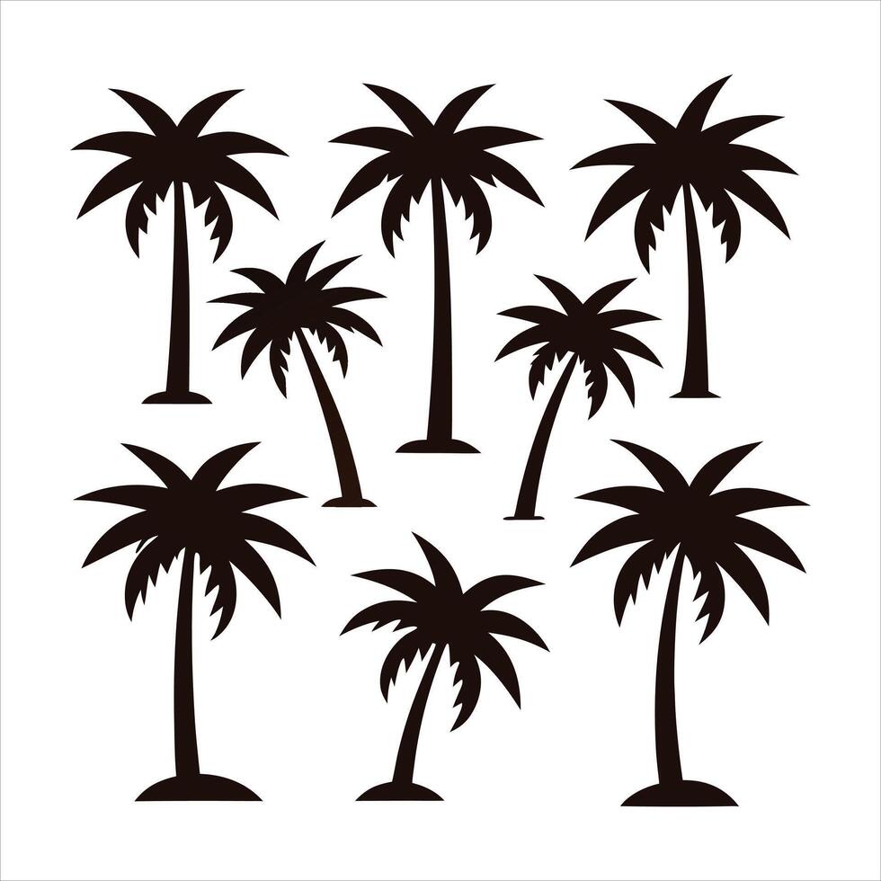 Art of palm trees silhouette collection isolated on white background vector