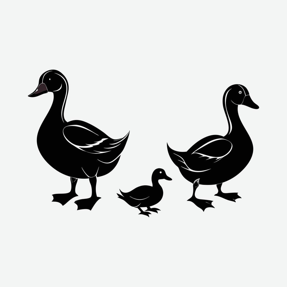 Art of a family of black ducks isolated on white background vector