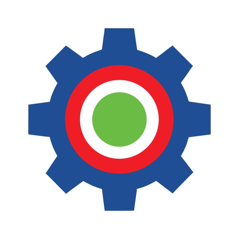 Blue gear with concentric circles of red white and green silhouette isolated on white background vector