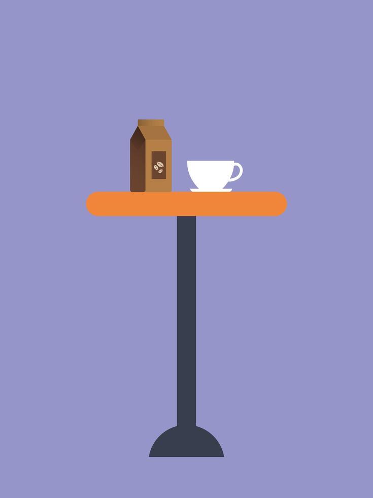 Steaming cup of black coffee with golden croissant on wooden table flat minimal illustration vector