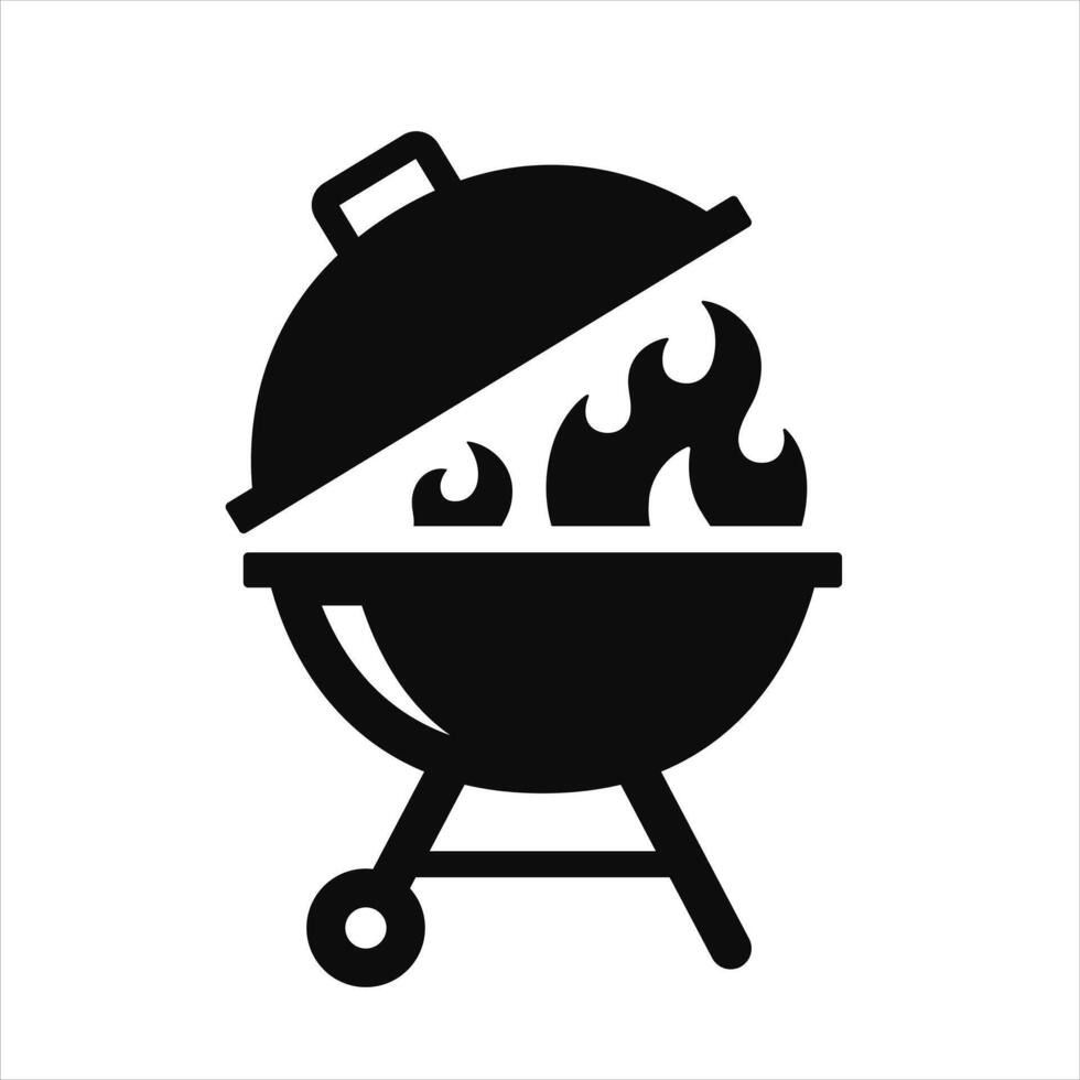 BBQ grill icon set. Barbecue, spatula, grill fork, picnic, fire - stock . vector
