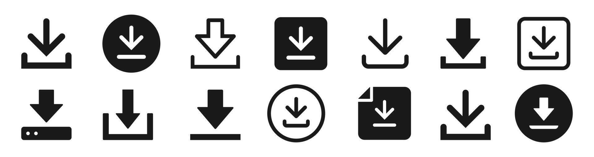Download button icon set. Download file, document, save folder, link, PDF, software - stock . vector