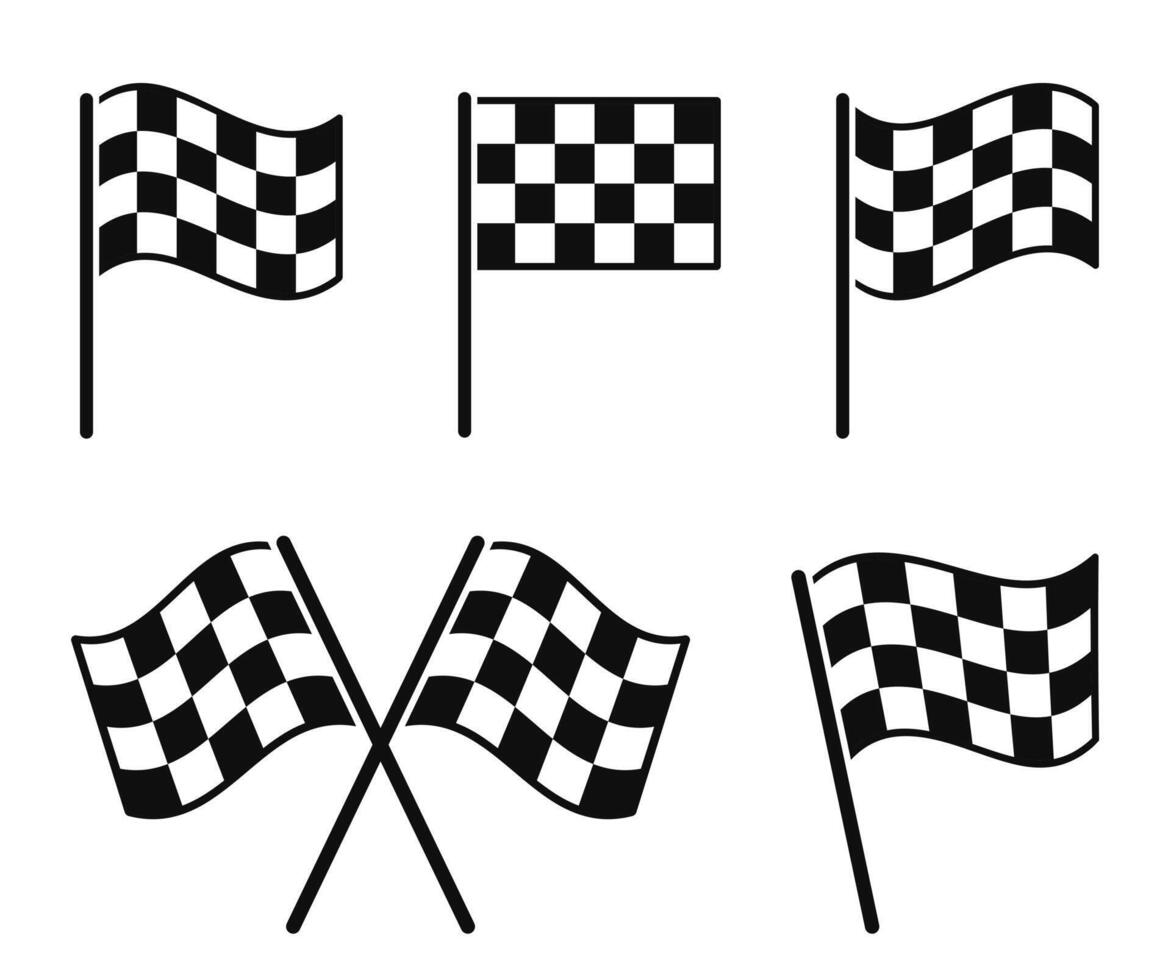 Checkered race flag icon set. Racing flag, finish crossed, start, car racing, sport, automotive - stock . vector