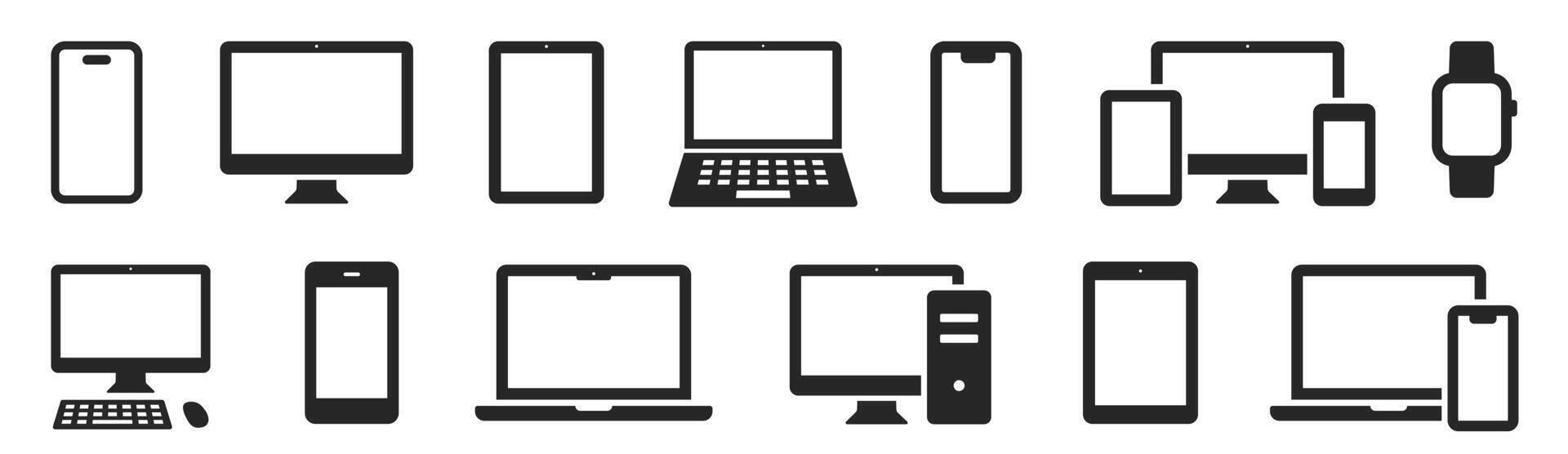 Device icons set. Smartphone, tablet, laptop, desktop computer symbol. Flat style icon - stock . vector