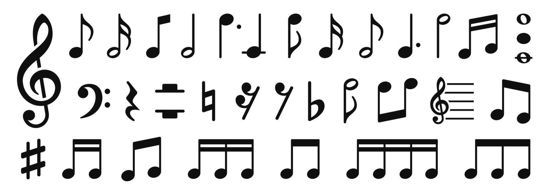 Music notes icons set. Musical notation symbols. Black notes symbol on white background - stock . vector