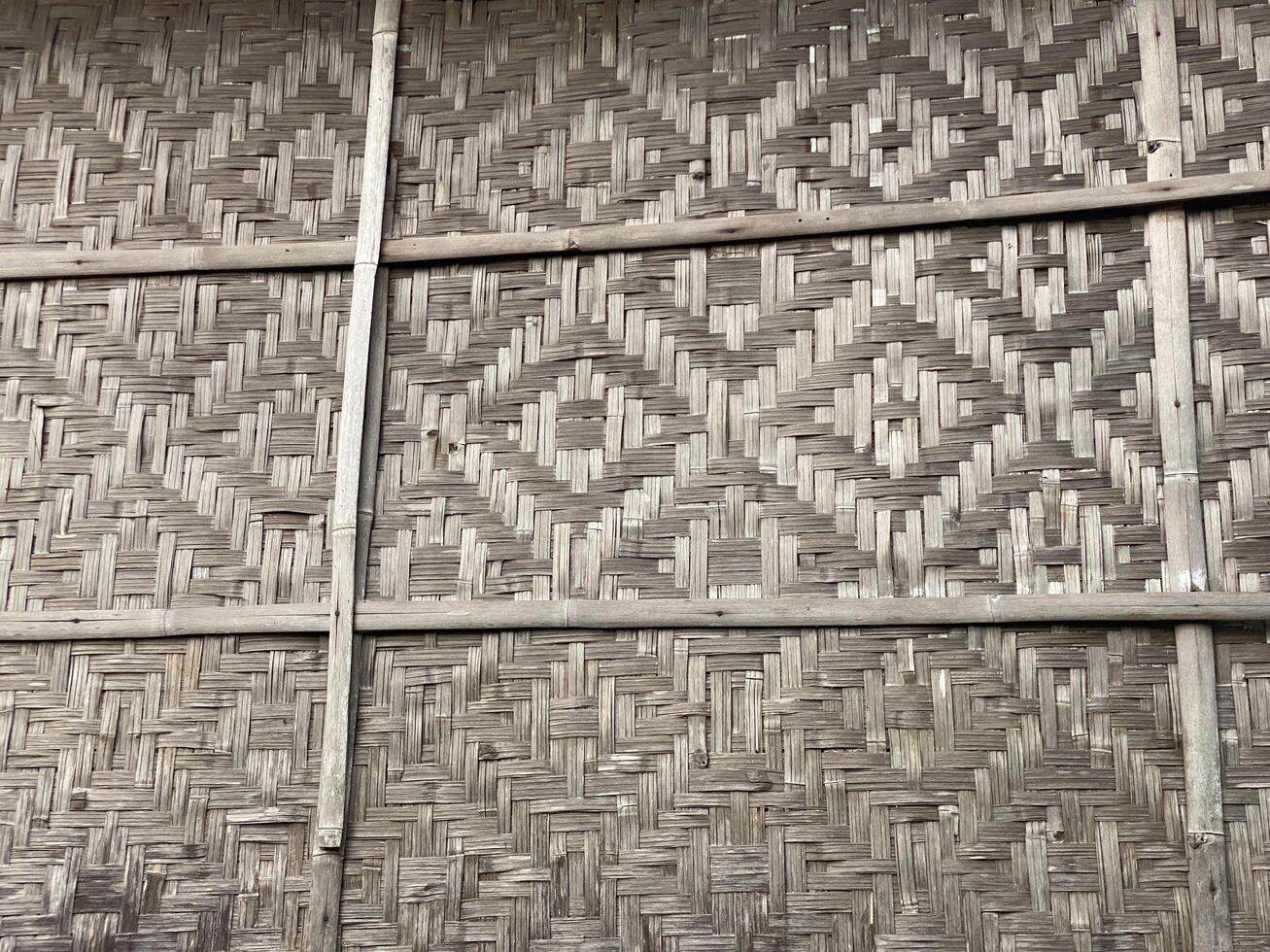 Woven bamboo wall creates a textured pattern with natural tones and rustic charm. photo