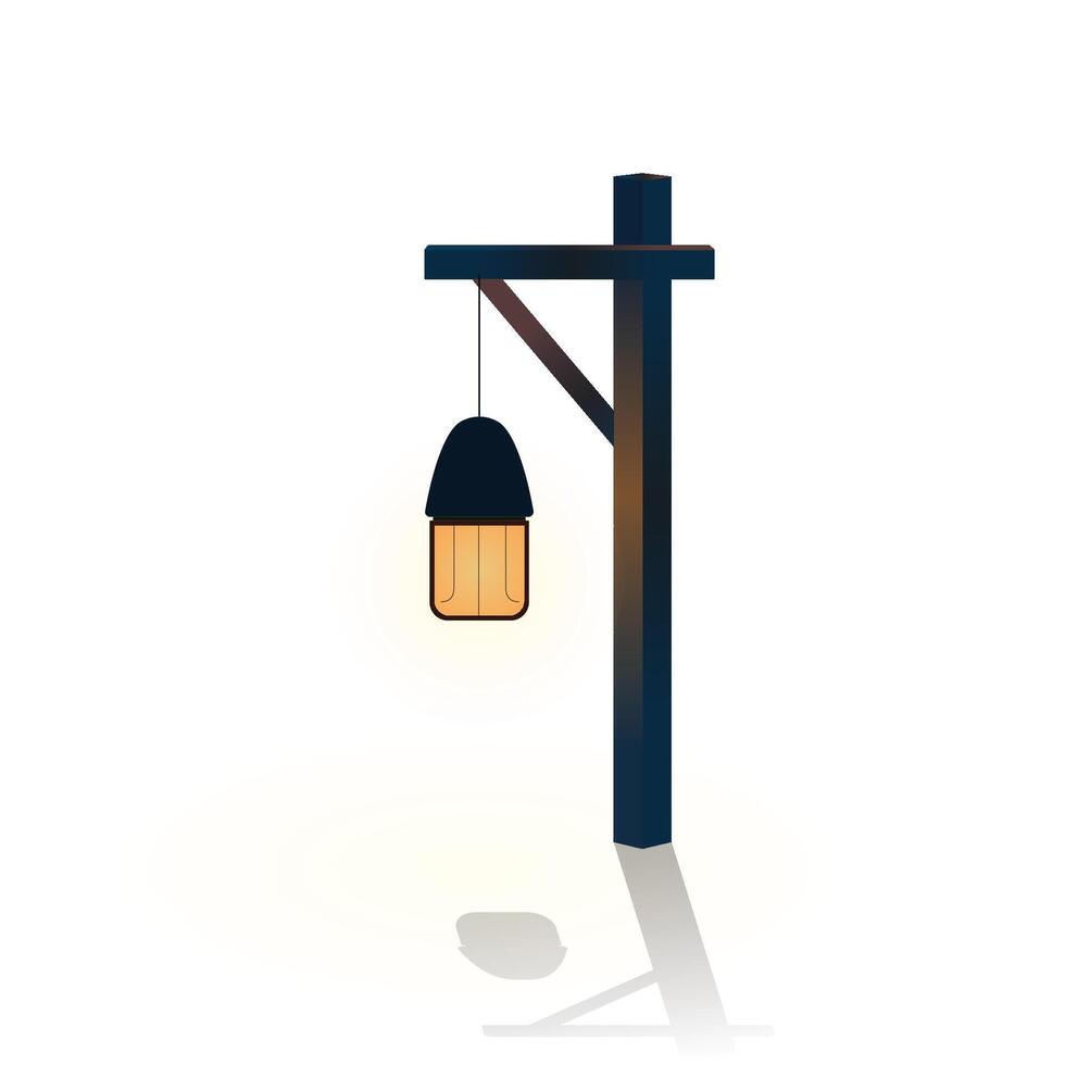 Village wooden light tower or street lamp, cute lantern cartoon illustration vector