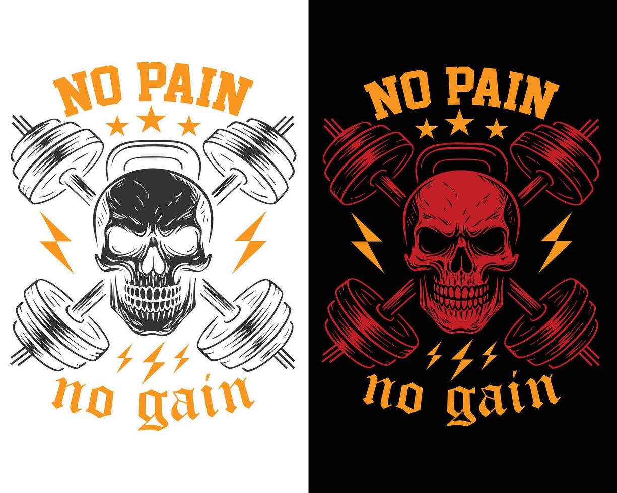 No Pain, No Gain Fitness typography t-shirt design vector