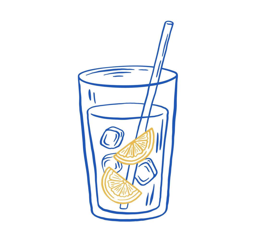 Hand draw summer fresh lemonade illustration. Italian citrus beverage with ice. Doodle sketch style vector