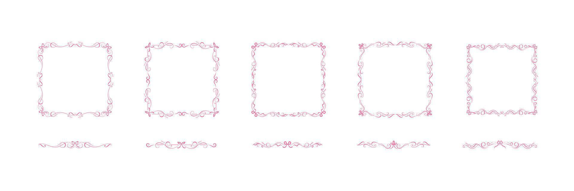 Editable coquette frames with bows, delimiters vector