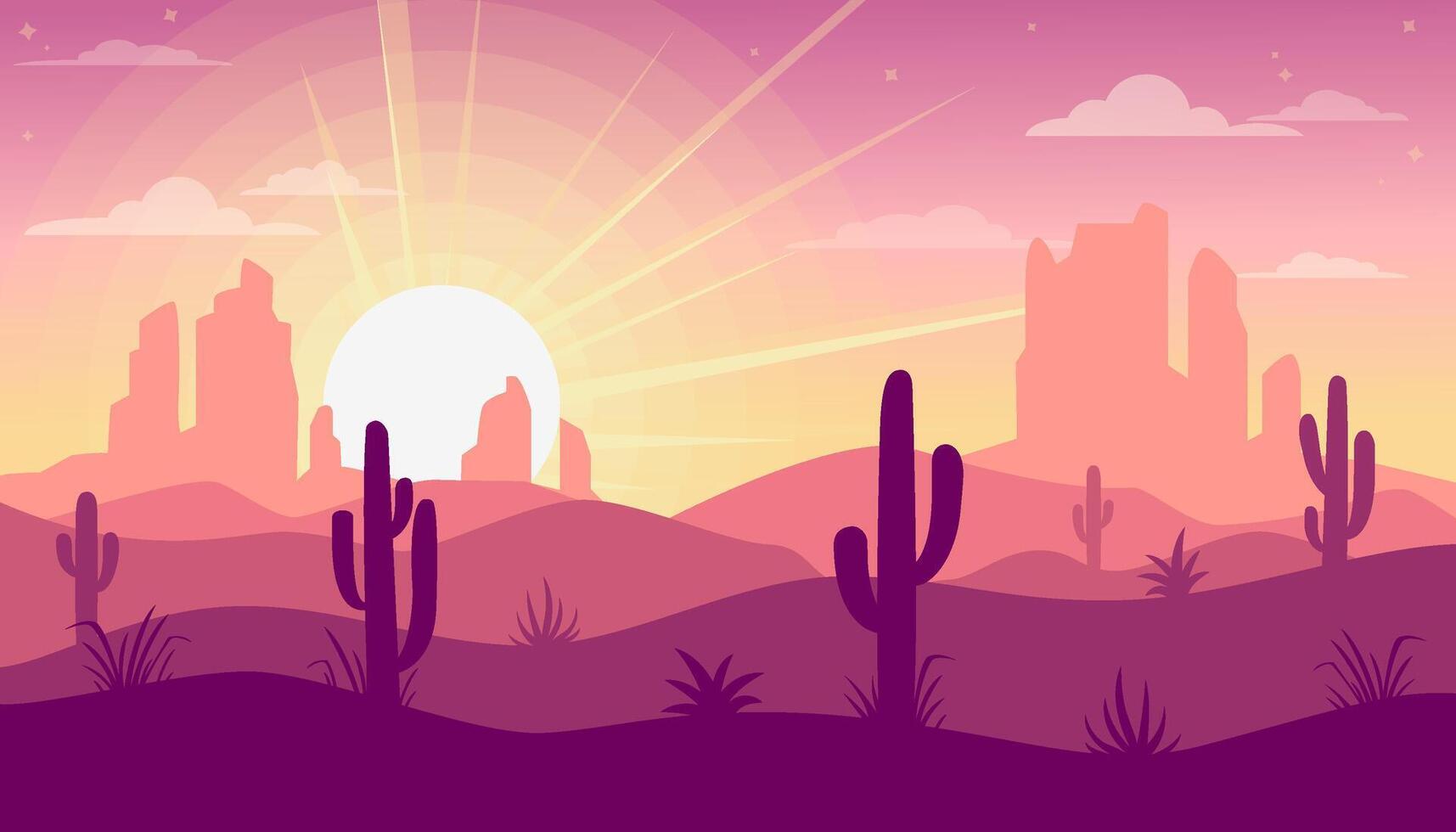 Landscape with desert and cactus vector