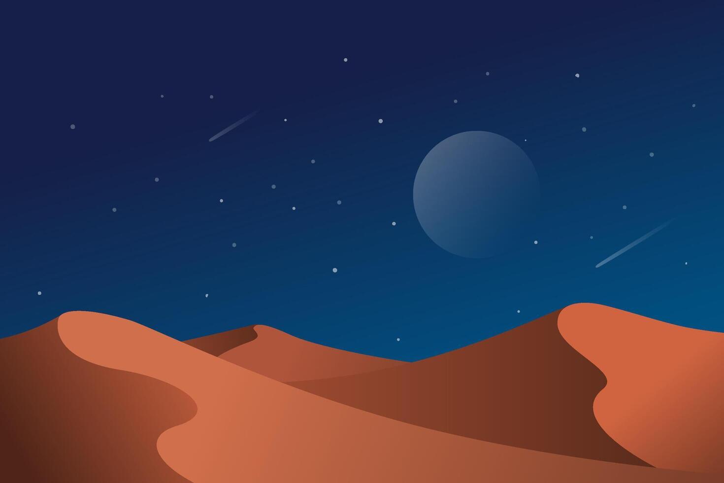 Night desert landscape with full moon and starry sky vector