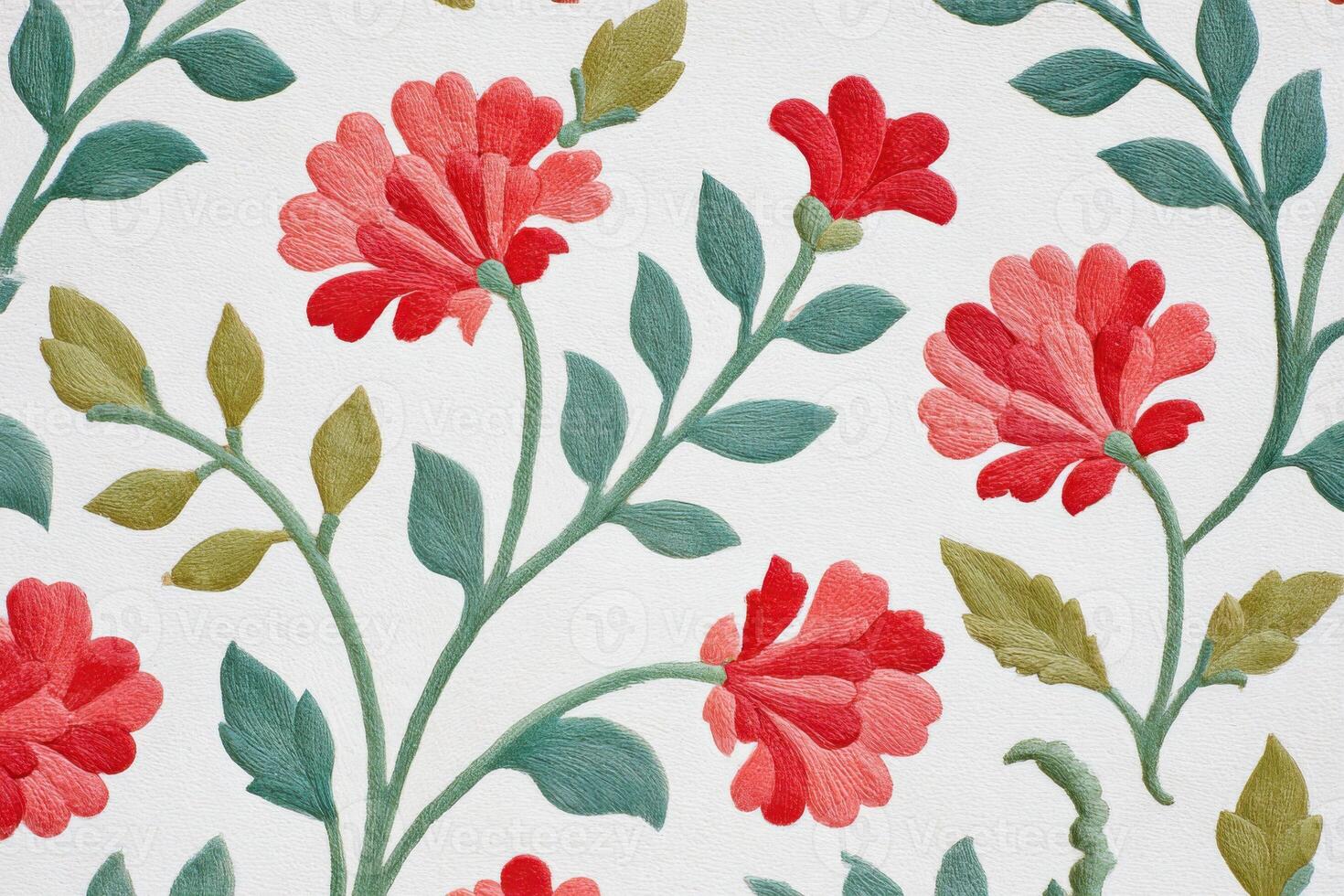 Jaal pattern featuring vibrant floral motifs in red and green, intricately designed on a textured background, showcasing traditional craftsmanship and artistic expression photo