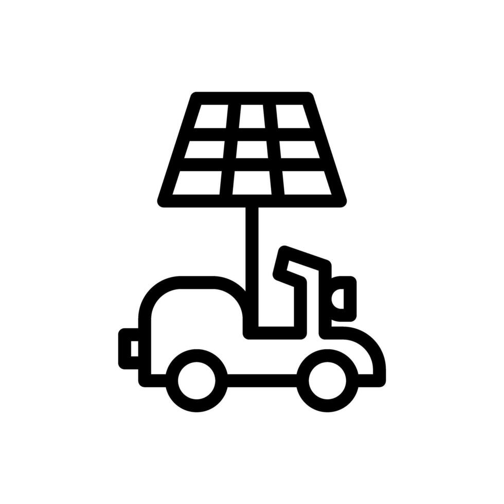 Icon Line electric motorbike power by solar panel. Free energy, ecology, renewable, green energy and solar power plant concept. Linear and Outline icon. vector