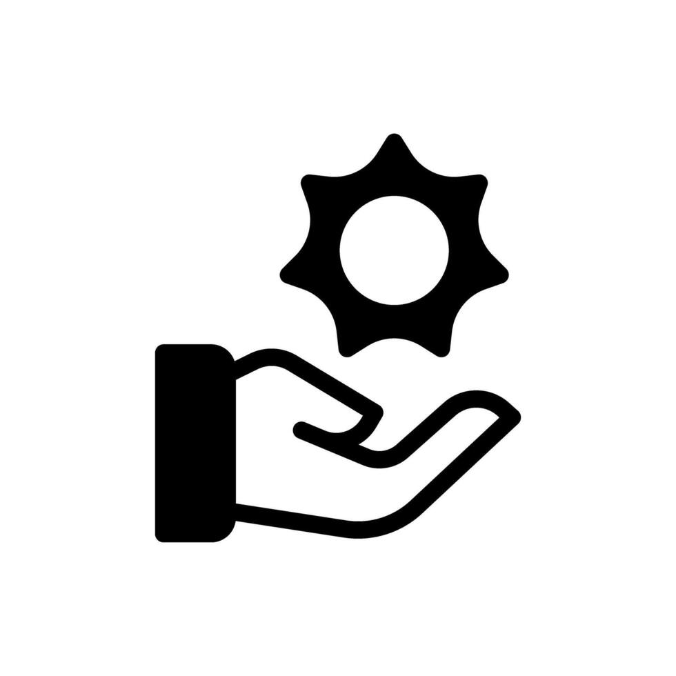 Icon Glyph hand, friendly solar sun energy. Free energy, ecology, renewable, green energy and solar power plant concept. Black and Semi Solid icon. vector