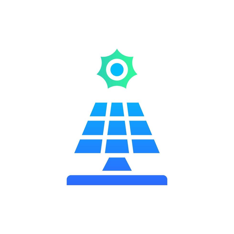 Icon Flat Gradient solar panel, sun energy. Free energy, ecology, renewable, green energy and solar power plant concept. Gradient blue and Flat icon. vector