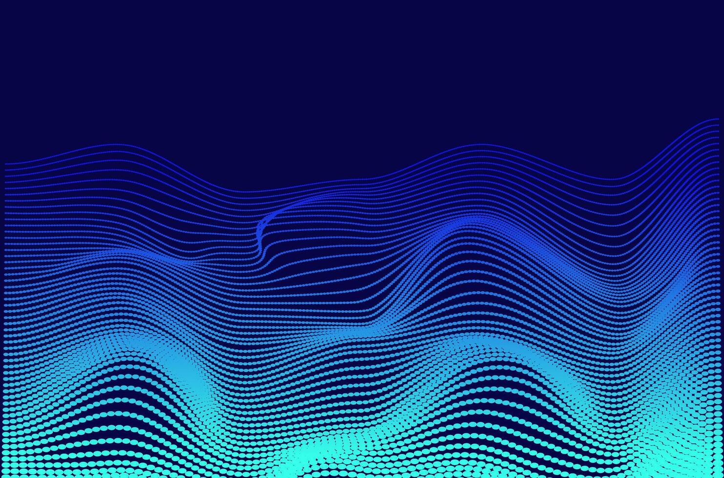 Dynamic big data gradient blue neon particle wave technology abstract background. Futuristic design with motion and depth effect. vector