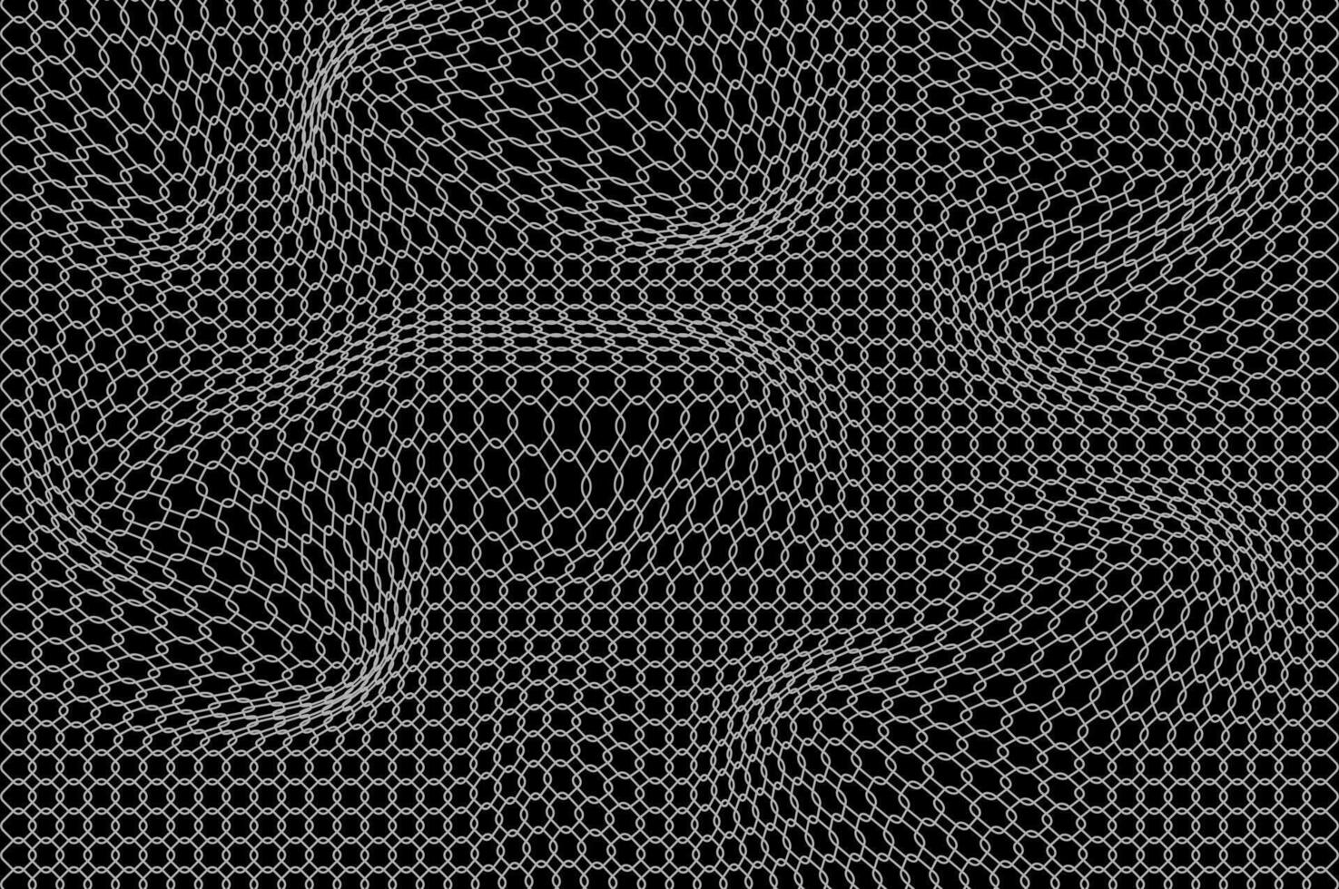 Distorted chain link ed effect black and white abstract background. Metal fence dent effect. vector
