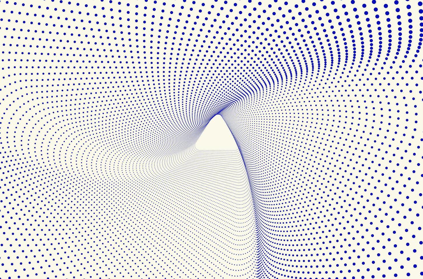 Concentric triangle line dots particles ripple swirl and spin rotate pattern tech abstract background. Technology, big data and futuristic background with copy space. vector