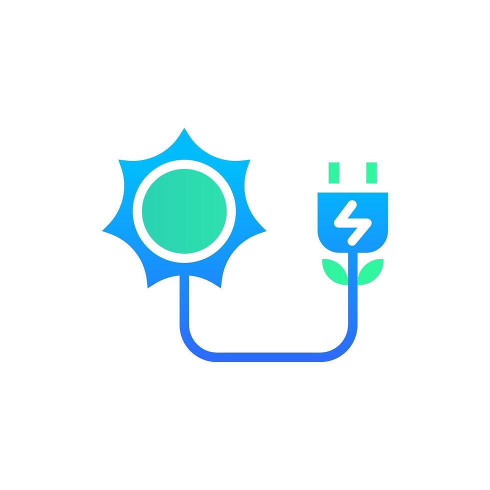 Icon Flat Gradient plug in charge energy powered by sun energy. Free energy, ecology, renewable, green energy and solar power plant concept. Gradient blue and Flat icon. vector