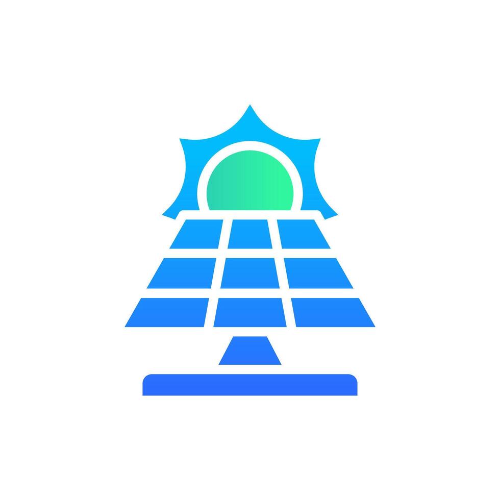 Icon Flat Gradient sun and solar panel. Free energy, ecology, renewable, green energy and solar power plant concept. Gradient blue and Flat icon. vector