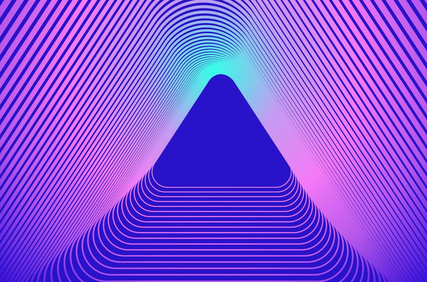Triangle concentric line ripple pattern tech abstract background with neon vibrant colours. Technology, science and futuristic background with copy space. vector