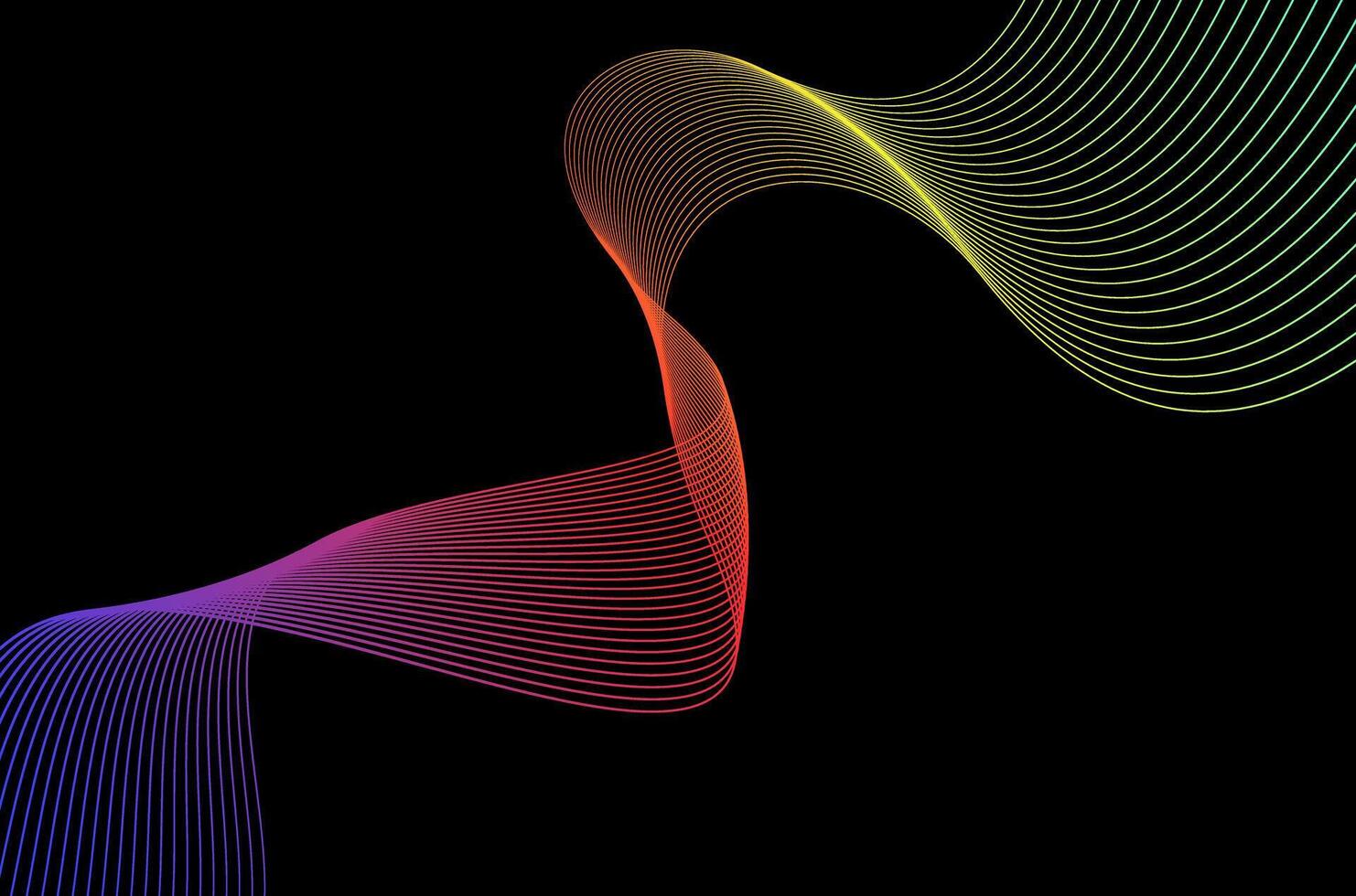 Minimal Abstract line stripes swirl colourful over black background. Luxury, bright and modern concept with space. vector
