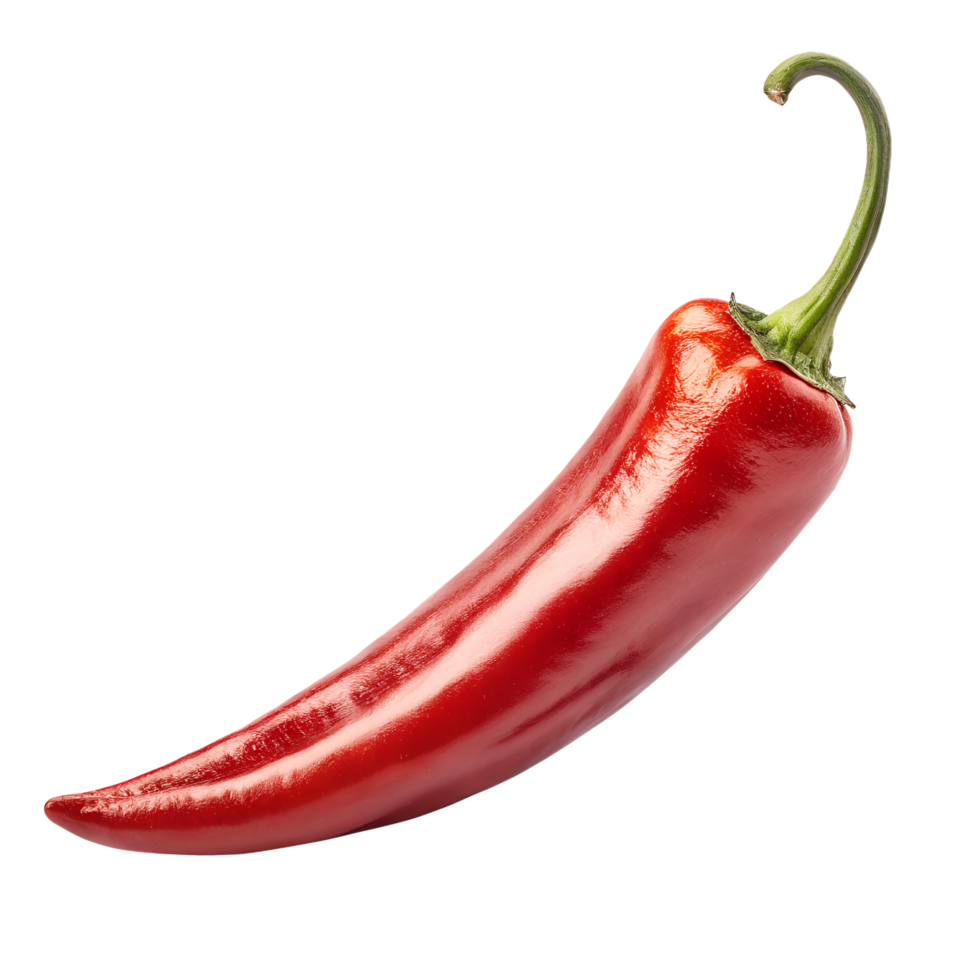 A striking red chili pepper displays its vibrant color against a stark black backdrop in this still life composition, transparent background png
