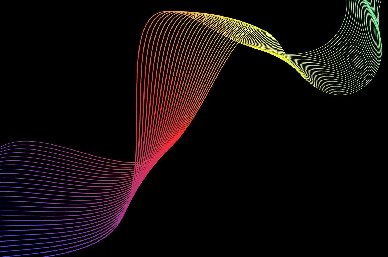 Artistic Abstract line stripes swirl colourful over black background. Luxury, bright and modern concept with copy space. vector