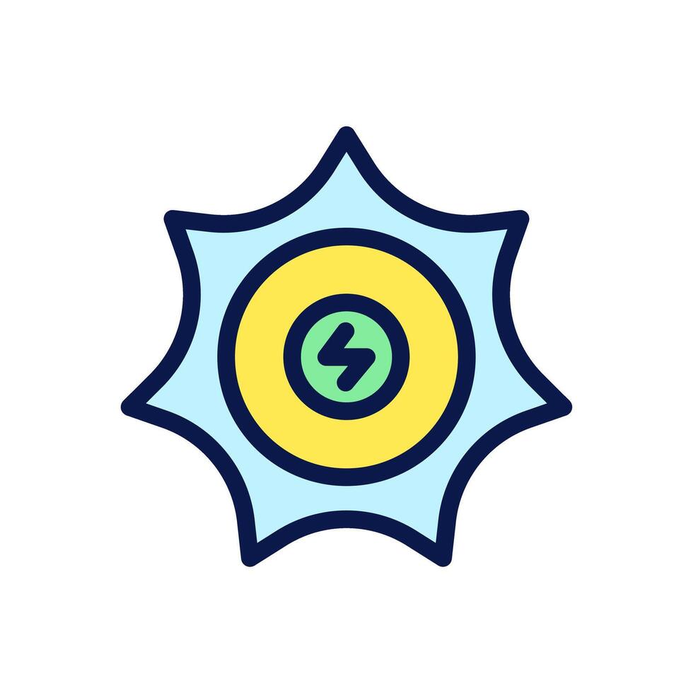 Icon Flat Outline sun energy. Free energy, ecology, renewable, green energy and solar power plant concept. Colourful and Line color icon. vector