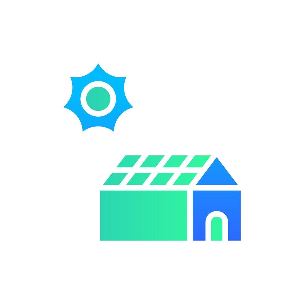 Icon Flat Gradient house roof with solar panel. Free energy, ecology, renewable, green energy and solar power plant concept. Gradient blue and Flat icon. vector