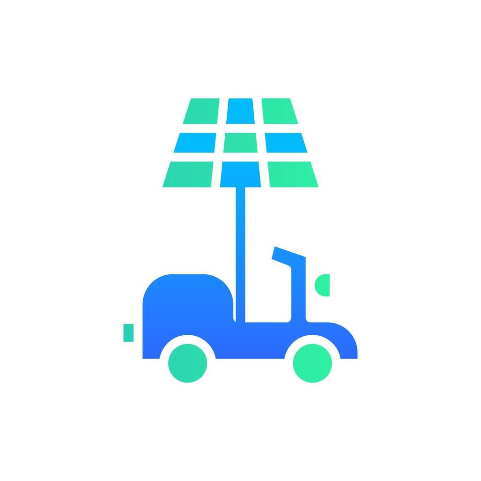 Icon Gradient Flat electric motorbike powered by solar panel. Free energy, ecology, renewable, green energy and solar power plant concept. Gradient blue and Flat icon. vector