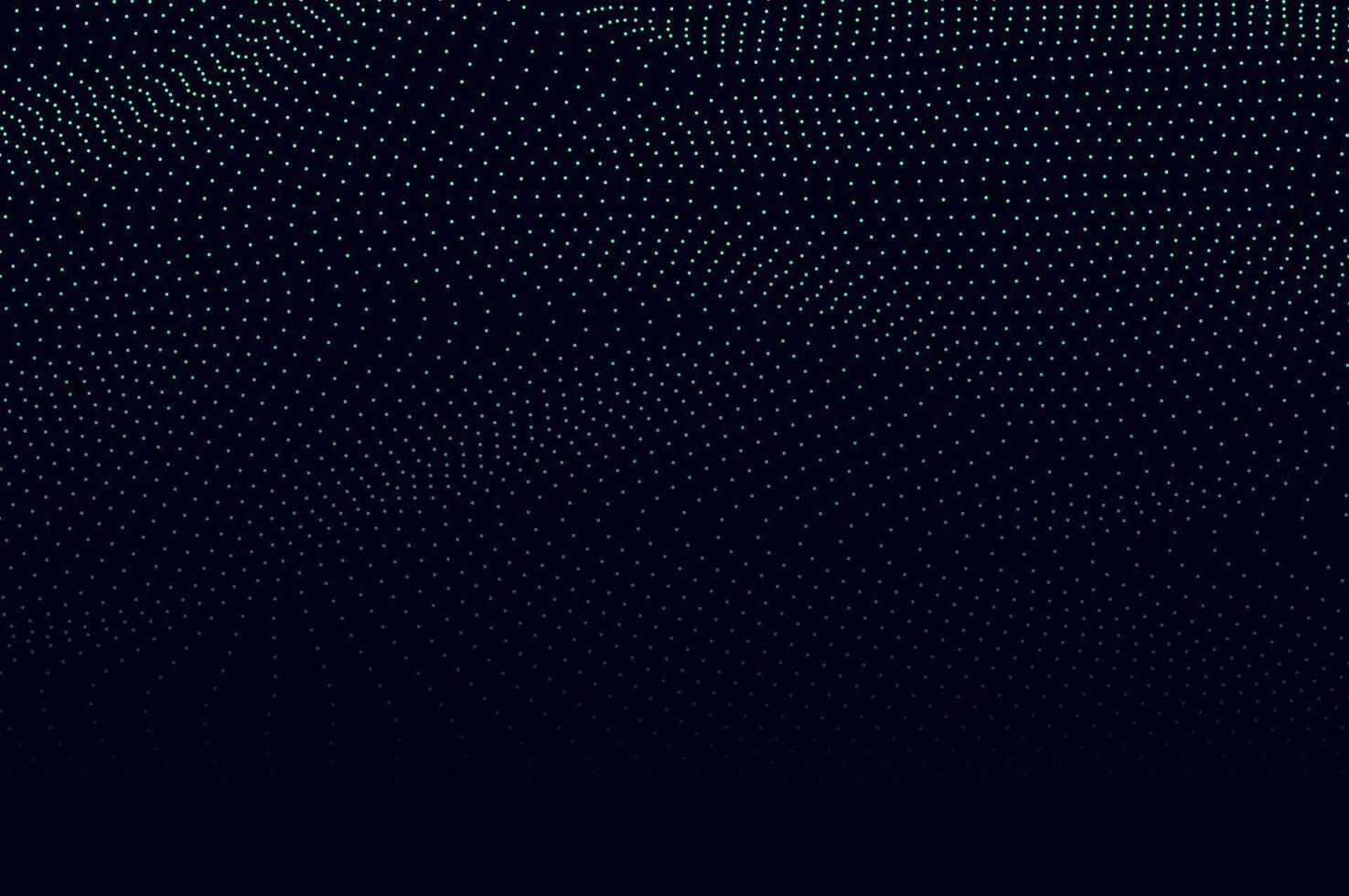 Mininalist Dynamic neon green particle wave line on dark blue abstract background. Abstract sound, data, tech visualization with space. vector