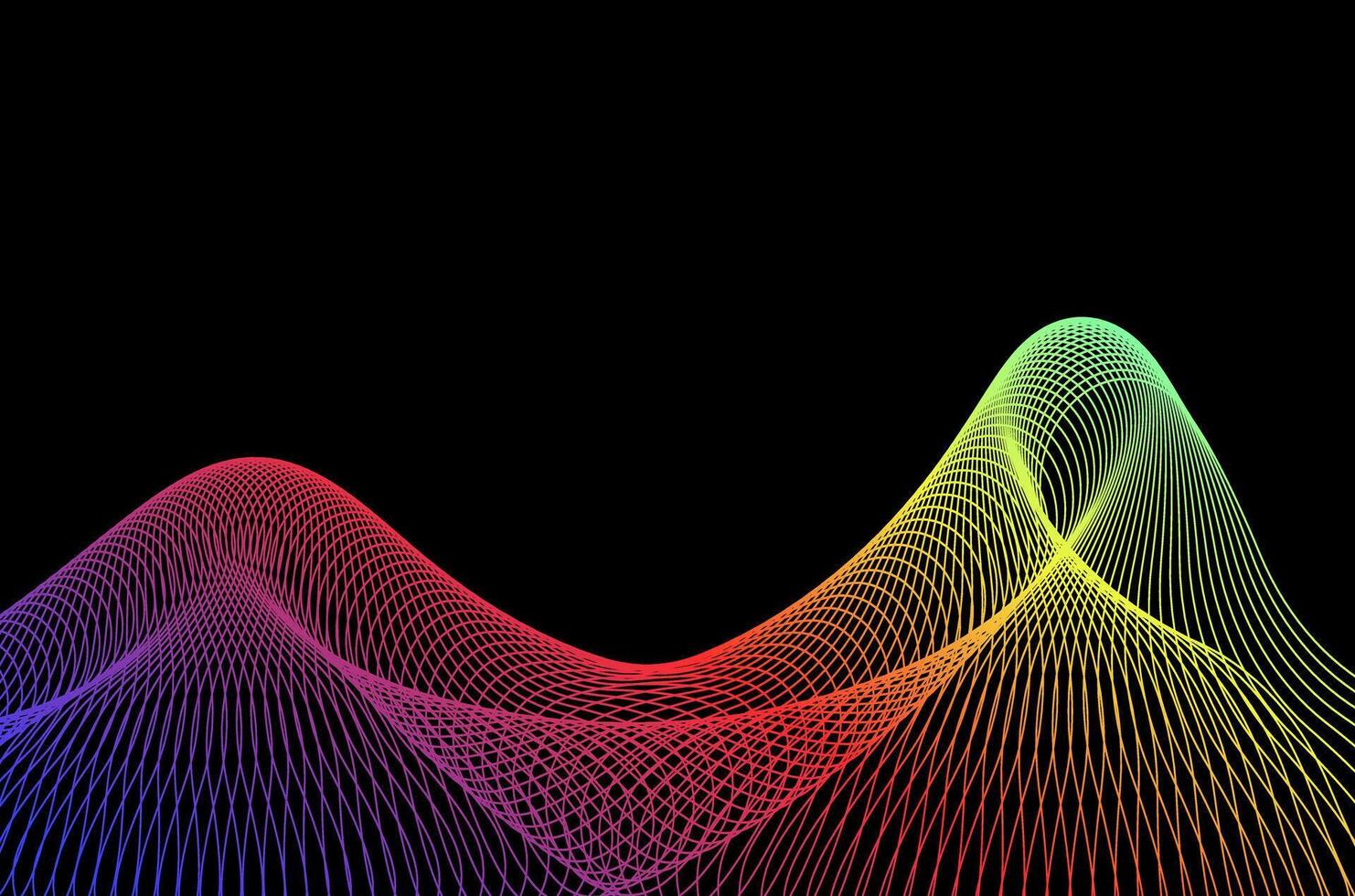 Abstract mountain peak line stripes swirl colourful on black background. Luxury, bright and modern concept with copy space. vector