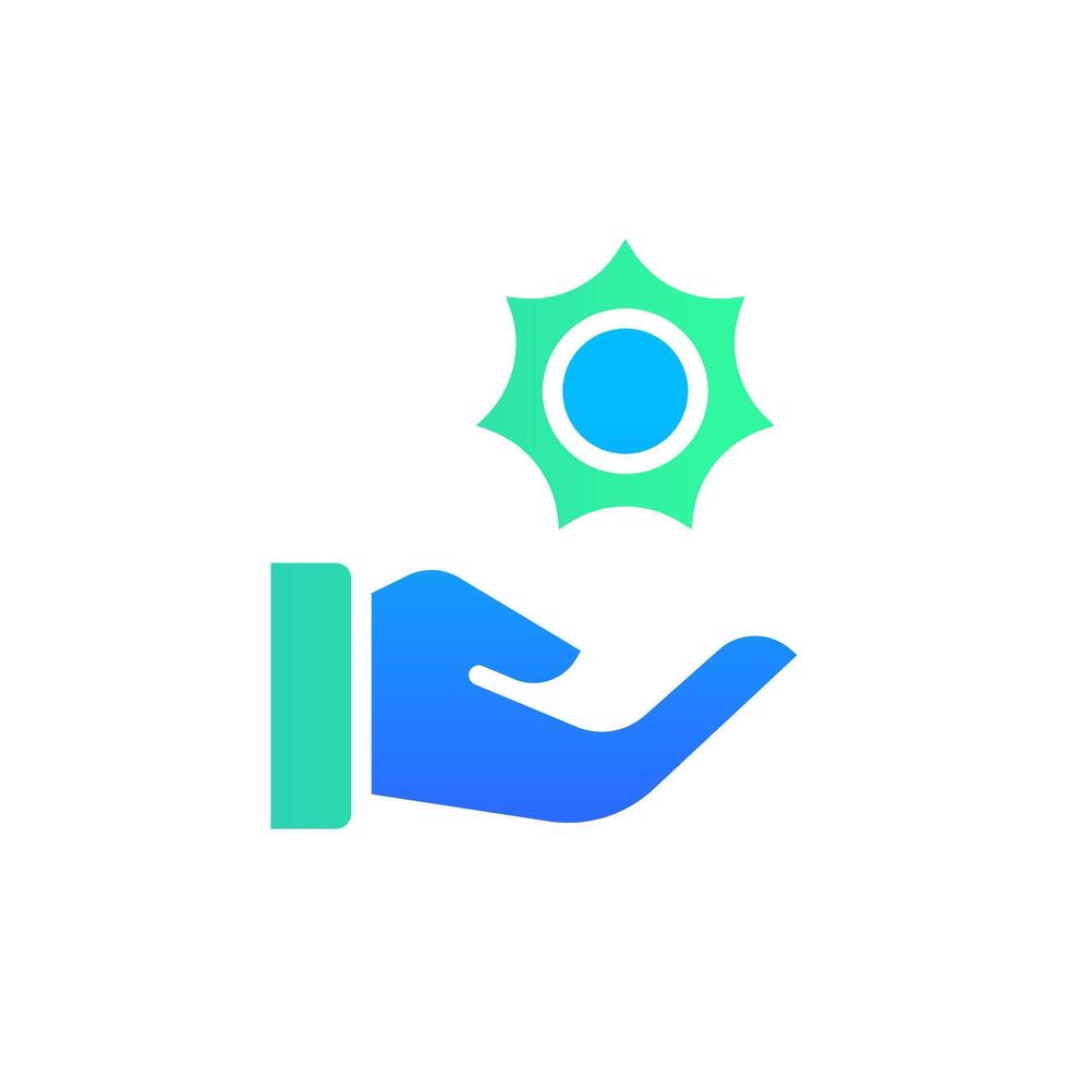 Icon Flat Gradient hand, friendly solar sun energy. Free energy, ecology, renewable, green energy and solar power plant concept. Gradient blue and Flat icon. vector