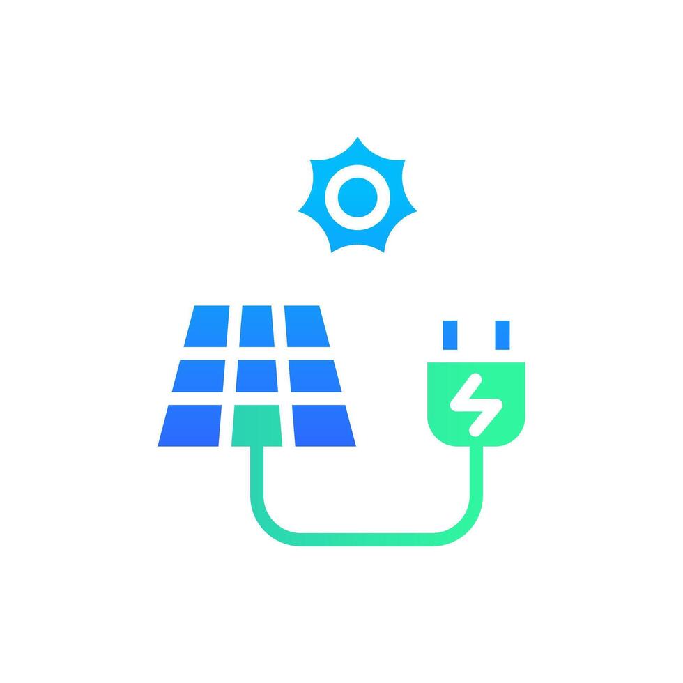 Icon Flat Gradient electric charging with solar panel. Free energy, ecology, renewable, green energy and solar power plant concept. Gradient blue and Flat icon. vector
