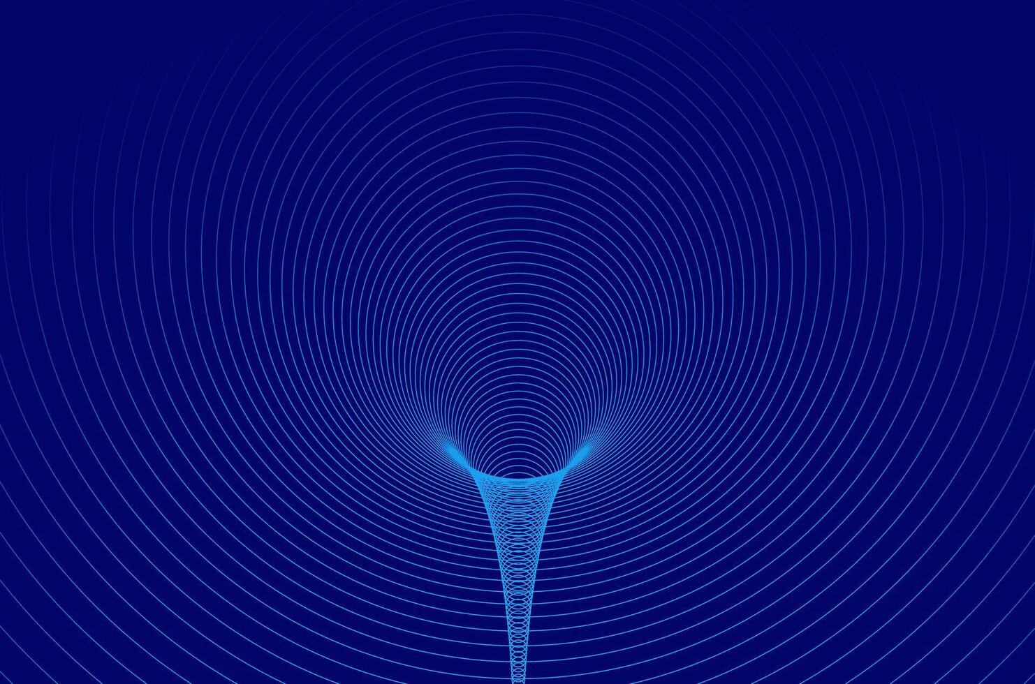 Concentric circle wireframe tech, sound wave, wormhole geometric grid pattern of neon blue line. Abstract blue circular tunnel 3d background. vector