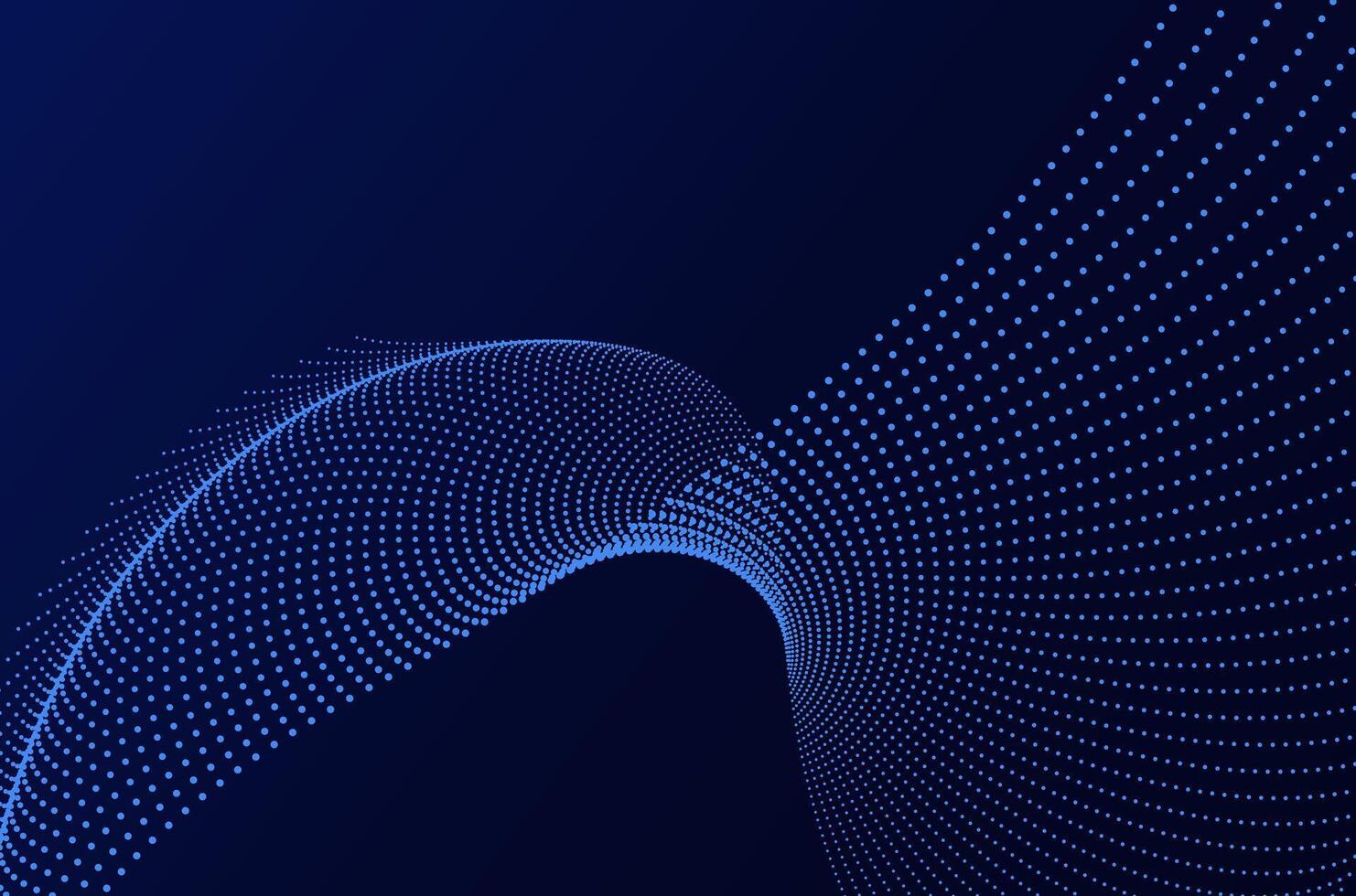 Dynamic big data blue neon particle wave dots technology abstract background. Futuristic design with motion and depth effect and copy space. vector