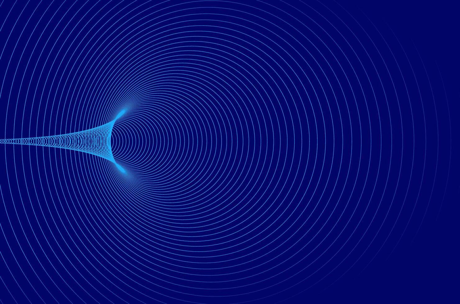 Abstract blue circular tunnel 3d background. Concentric circle wireframe tech, wormhole, sound wave, geometric grid pattern of neon blue line. vector