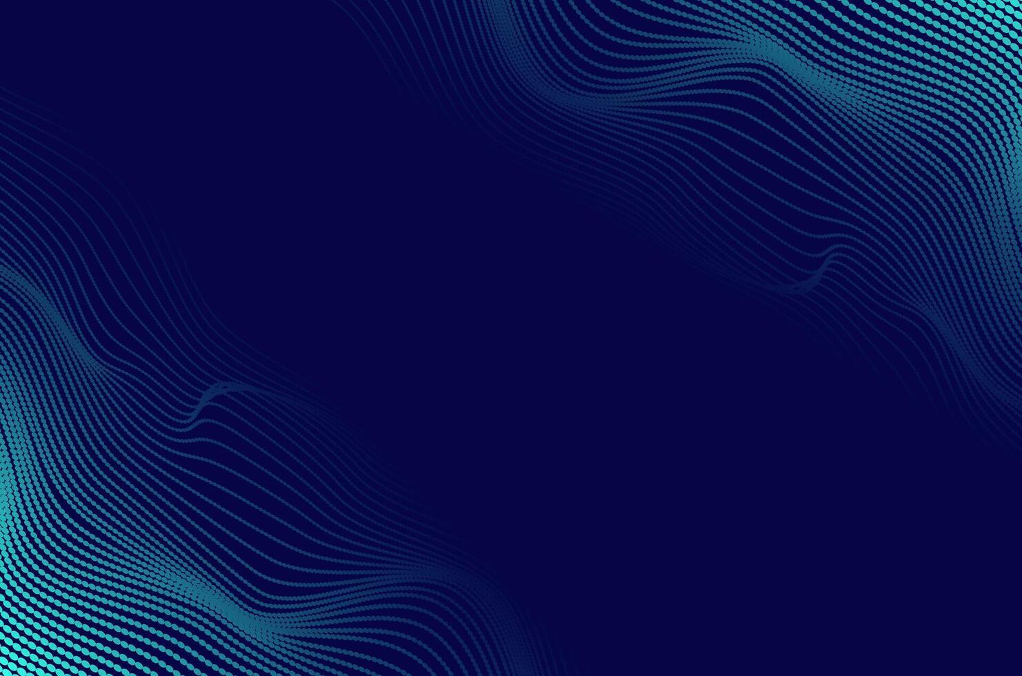 Dynamic data green neon particle wave dots technology abstract background. Futuristic design with motion and depth effect and copy space. vector