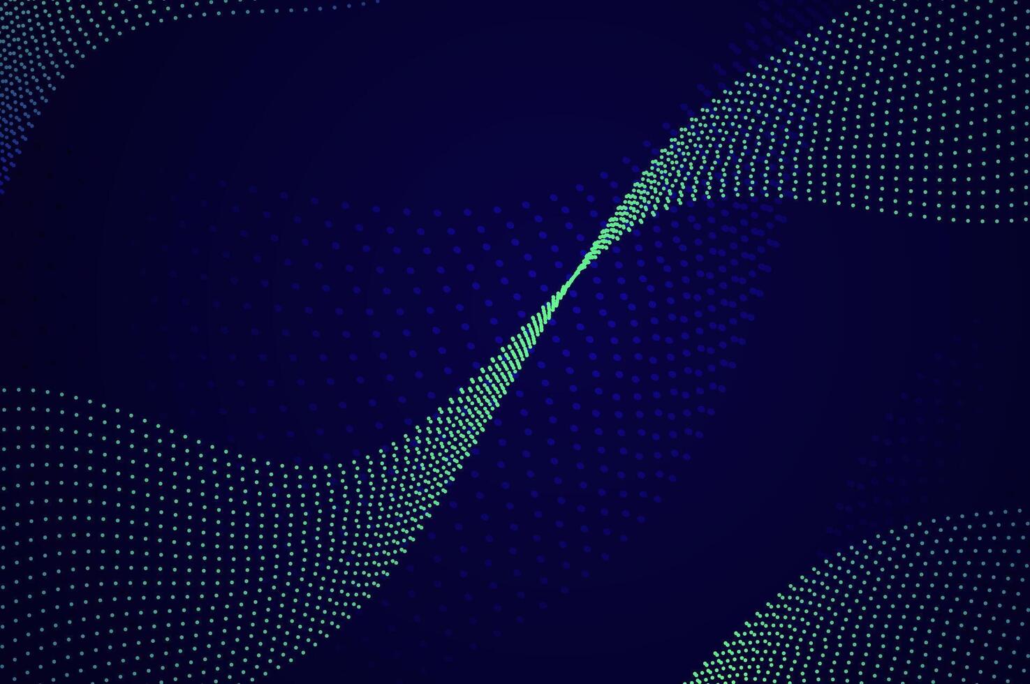 Mininalist Dynamic neon green particle wave line on dark blue abstract background. Abstract sound, data, tech visualization with copy space. vector