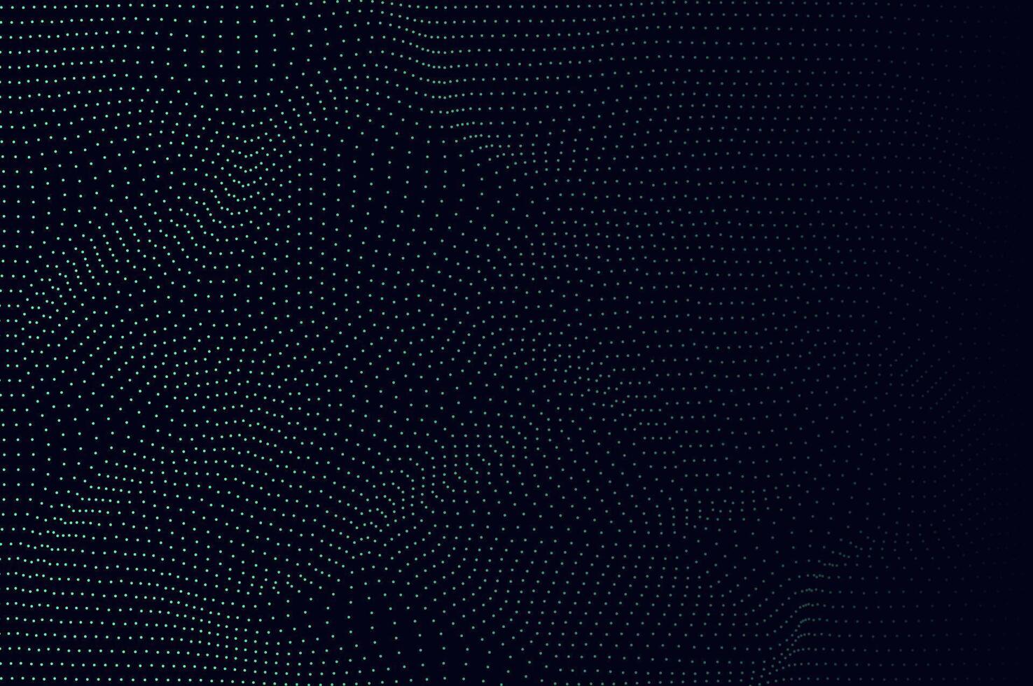 Mininalist Dynamic neon green particle wave line on dark blue abstract background. Abstract sound, data technology visualization with space. vector