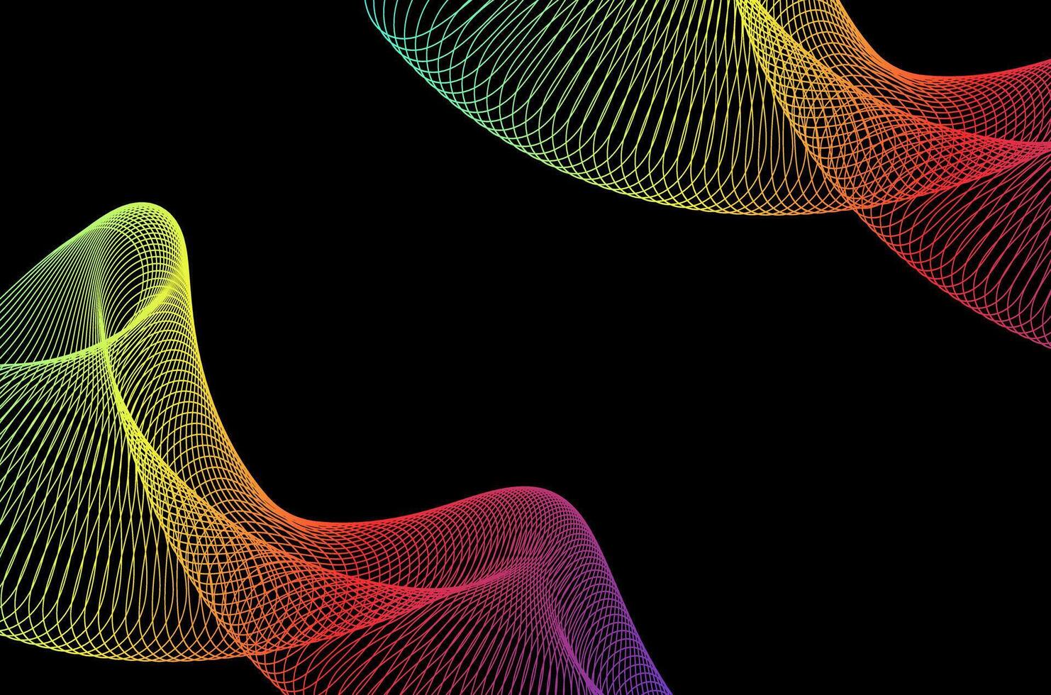 Abstract line stripes swirl colourful on black background. Luxury, bright and modern concept with copy space. vector