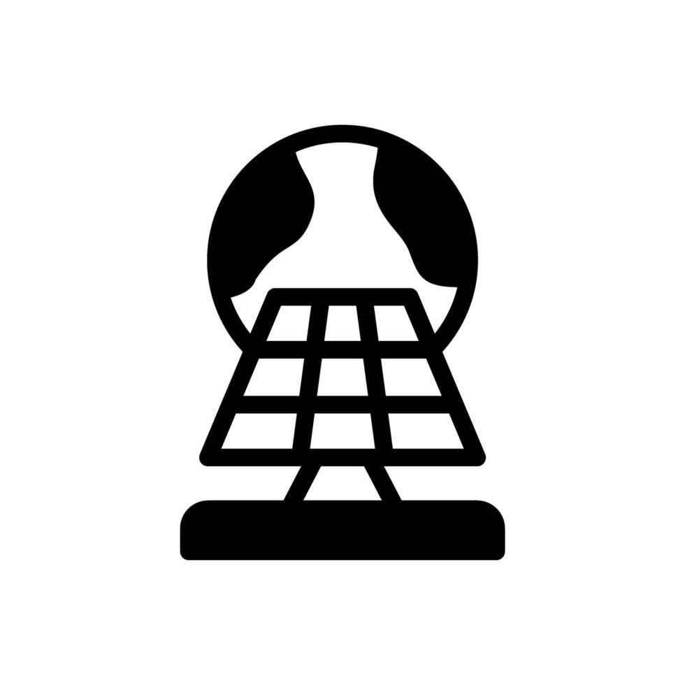 Icon Glyph globe and solar panel. Free energy, ecology, renewable, green energy and solar power plant concept. Black and Semi Solid icon. vector